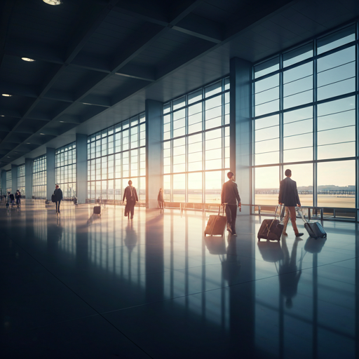 Students walking through an airport terminal
